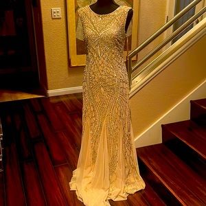Gorgeous nude color sequin and chiffon evening gown new with tags